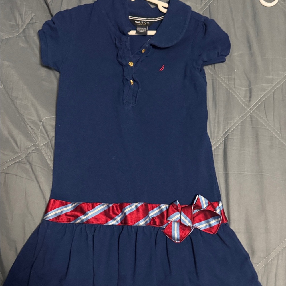 Nautica Navy Dress with Striped Red Bow